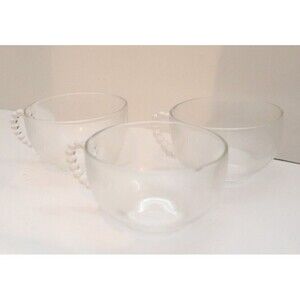 3 Vintage Federal Glass Homestead Snack Plate Cups Only Clear Bubble Handles‎